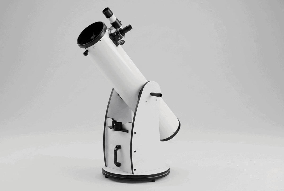 Sky-Watcher Classic 200P 8-inch Dobsonian telescope with white tube on its rocker base