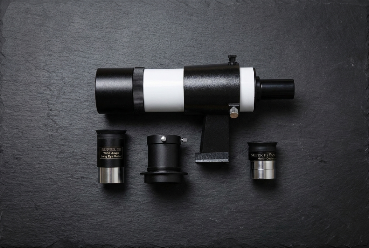 Accessories supplied with the Sky-Watcher Classic 200P: 9x50 finder, bracket, 1.25-inch adapter and two eyepieces