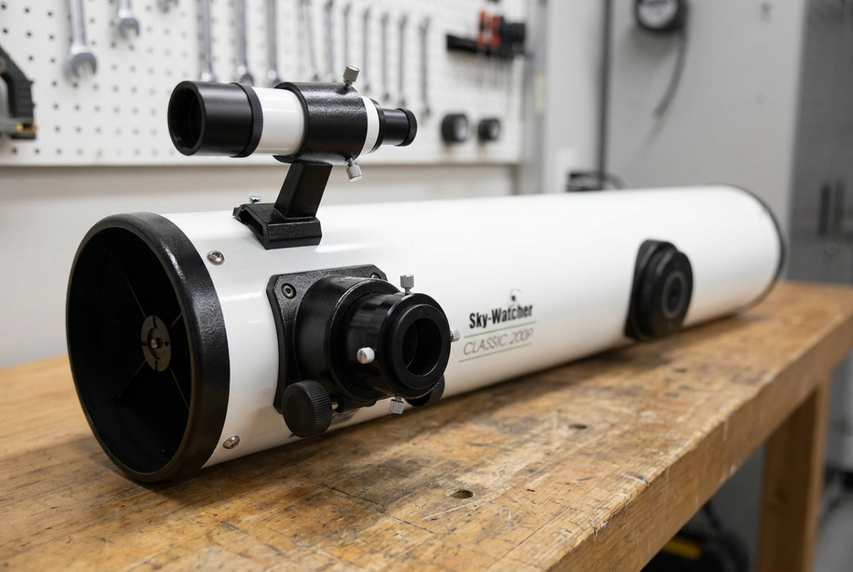 Sky-Watcher Classic 200P optical tube with its straight-through 9x50 finder scope